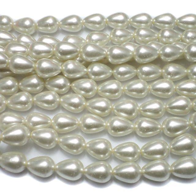 30+ Glass Pearl Drop Beads Off White 13x10 mm
