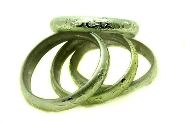 Green Glass Non Plated Bangles Kada For Women, Size 2.4