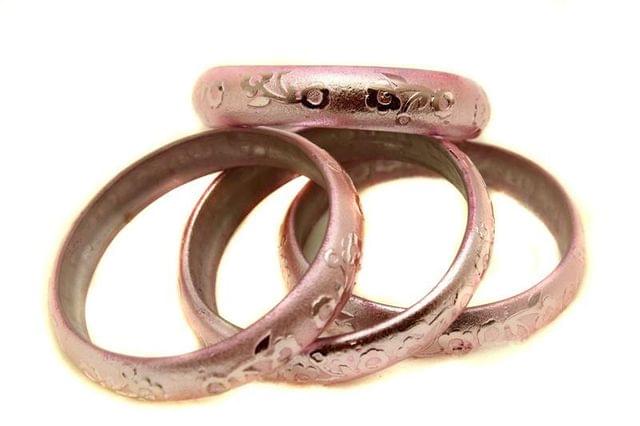 Pink Glass Non Plated Bangles Kada For Women, Size 2.4