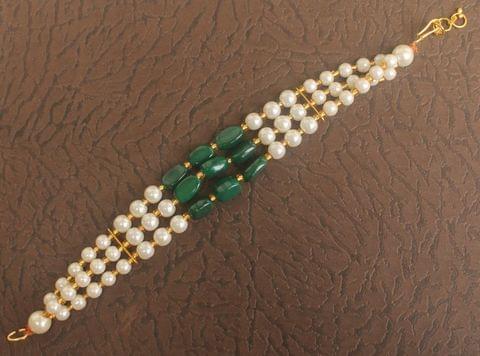 Glass Beaded Designer 3 Layer Bracelet Green