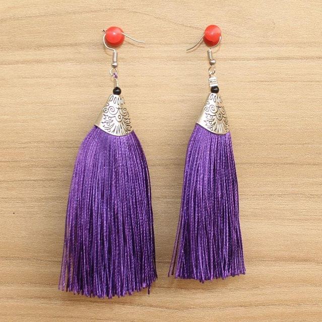 Long Tassel Earrings Purple
