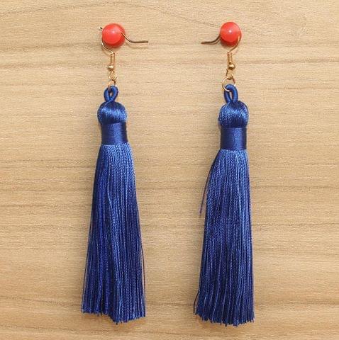Long Tassel Earrings Blue
