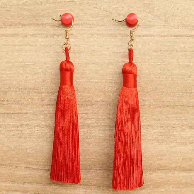 Long Tassel Earrings Red
