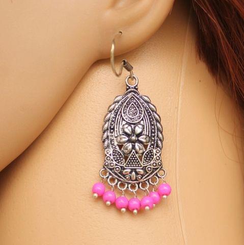 German Silver Beads Hanging Earring Pink
