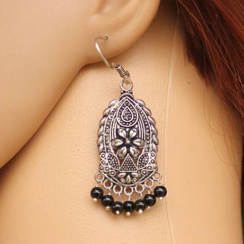 German Silver Beads Hanging Earring Black