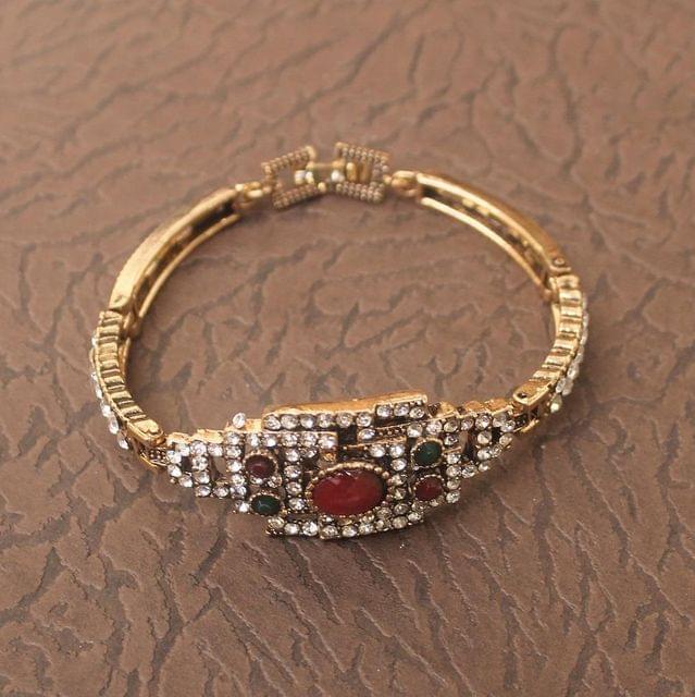 German Silver Tready Stone Bracelet Red And Green