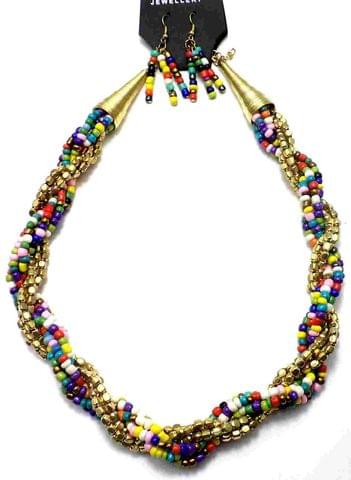 Metal and Seed Beads Beaded Necklace For Girls Multicolor