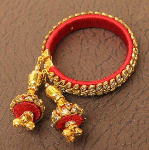 Designer Kundan Silk thread Adjustable Bracelet With Latkan Red