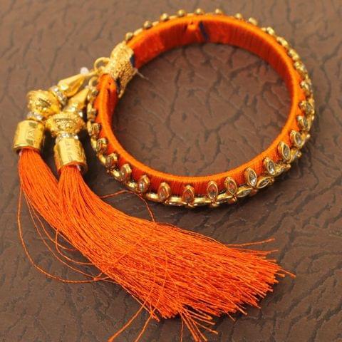 Designer Kundan Silk thread Adjustable Bracelet With Latkan Orange