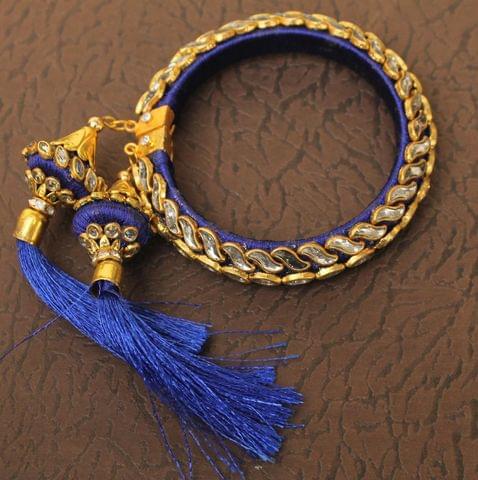 Designer Kundan Silk thread Adjustable Bracelet With Latkan Blue