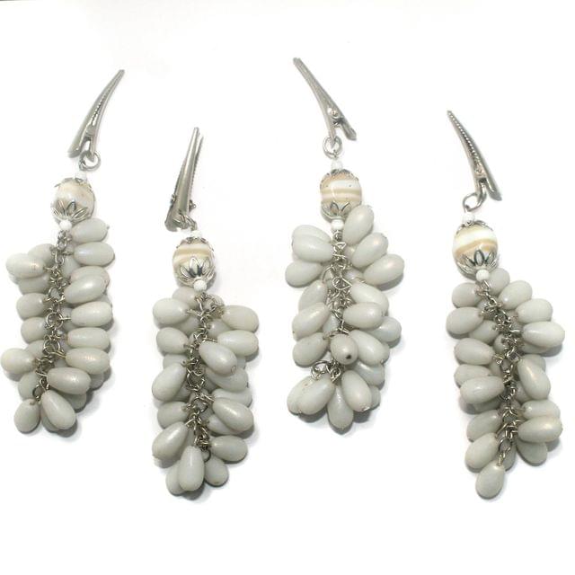 4 Pcs Fancy White Glass Beads Table Cover Holder (1 Set)