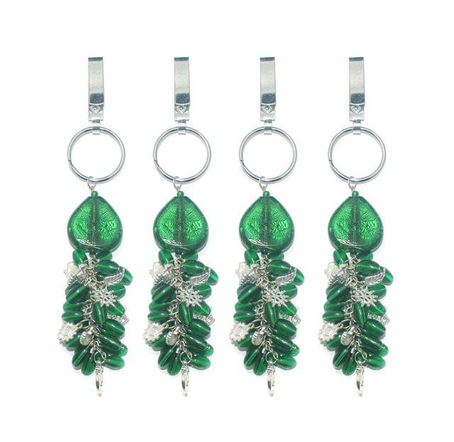 4 Pcs. Glass Beads Key Waist Chains Green