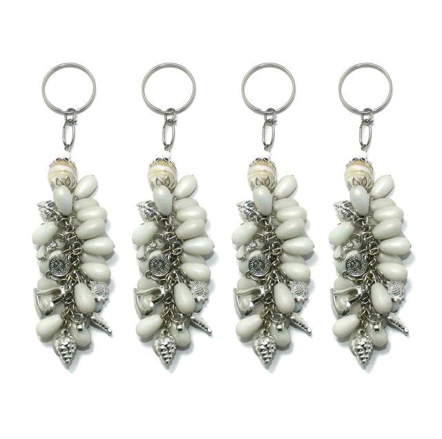 4 Pcs. Glass Beads Key Chains White