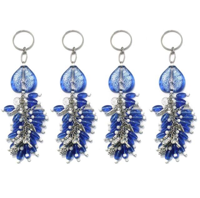 4 Pcs. Glass Beads Key Chains Blue