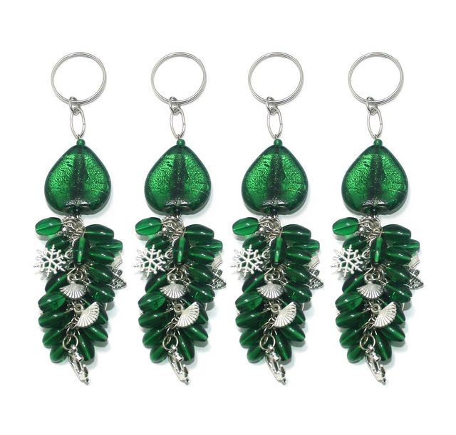 4 Pcs. Glass Beads Key Chains Green