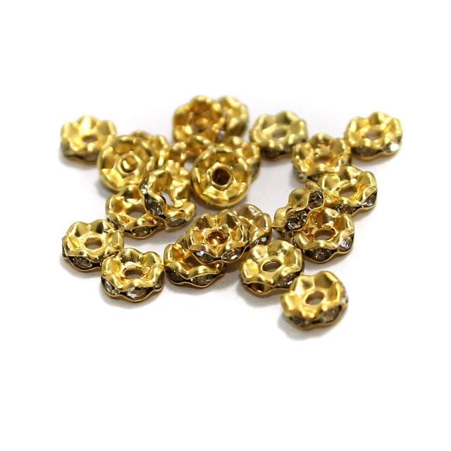 100 Pcs, 6x2mm Golden Rhinestone Disc Spacer Beads