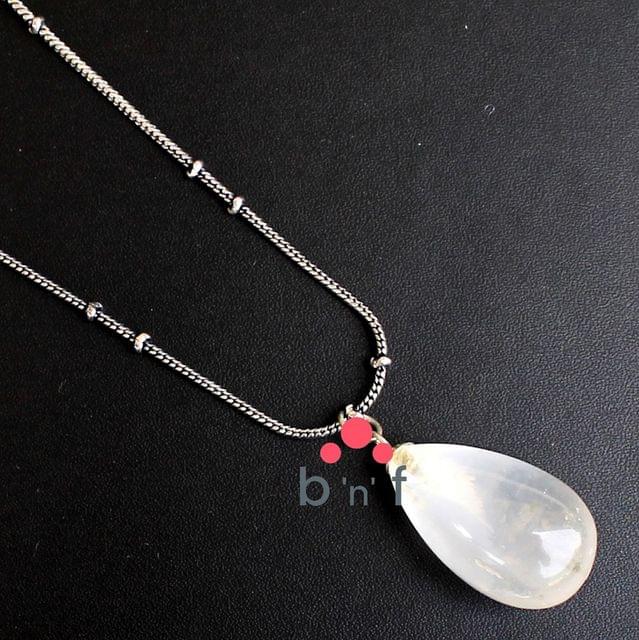 German Silver Chain With Onyx Stone Pendant