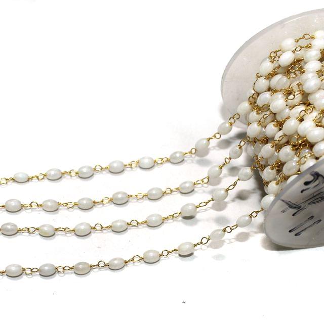 Glass Oval Beaded Chain White