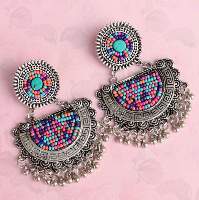 Multicolor German Silver Afghani Earrings