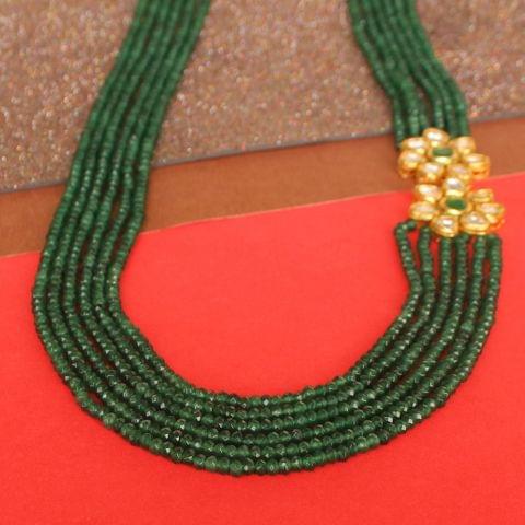 Multi layer Onyx Kundan Long Necklace Green