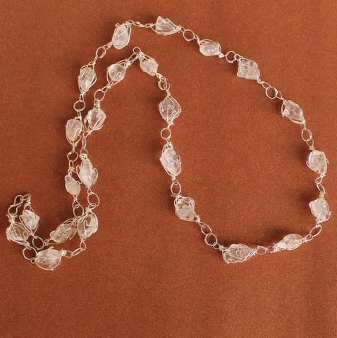 Wire Wrap Gem Stone Long Necklace White