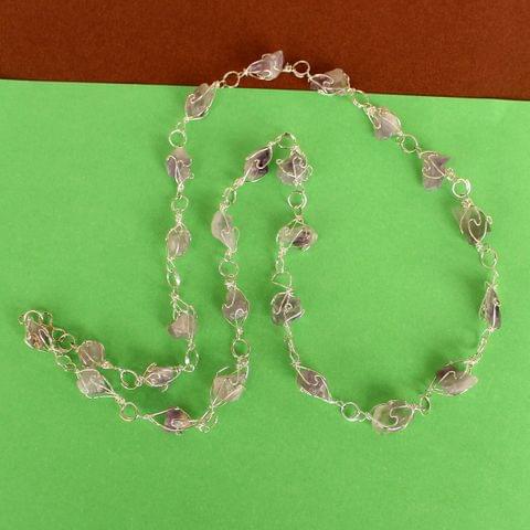 Wire Wrap Gem Stone Long Necklace Purple