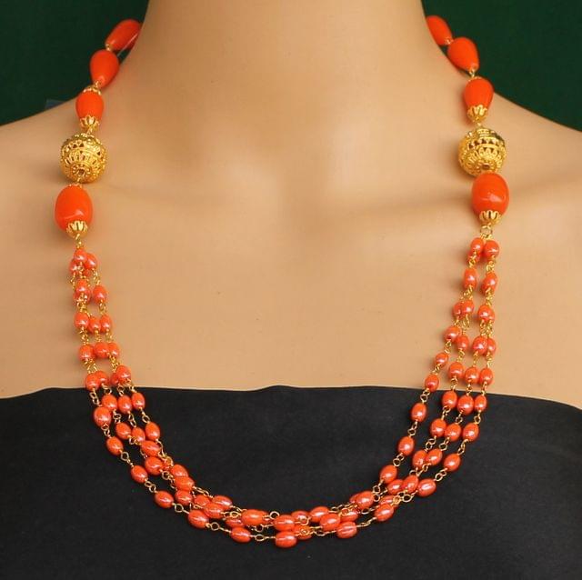 Multi Strands Beaded Necklace Orange