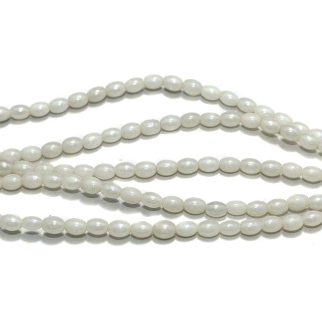 Luster Polish Glass Beads Oval White 6x4 mm, Pack Of 5 Strings