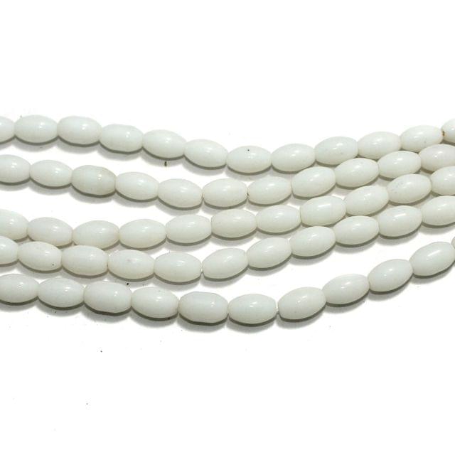 Glass Beads Oval White 10x6 mm, Pack Of 5 Strings
