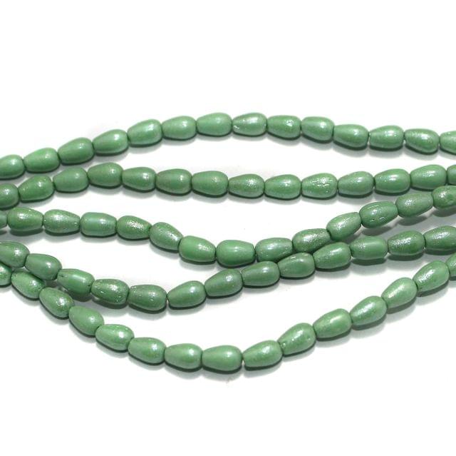 Fire Polish Glass Beads Drop Sea Green Orange 6x4 mm, Pack Of 5 Strings