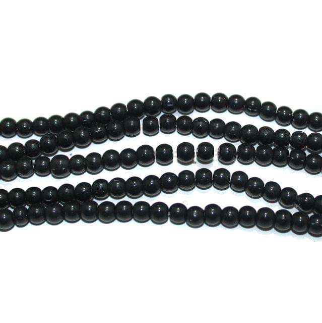 Round Glass Beads Black 5 mm, Pack Of 5 Strings