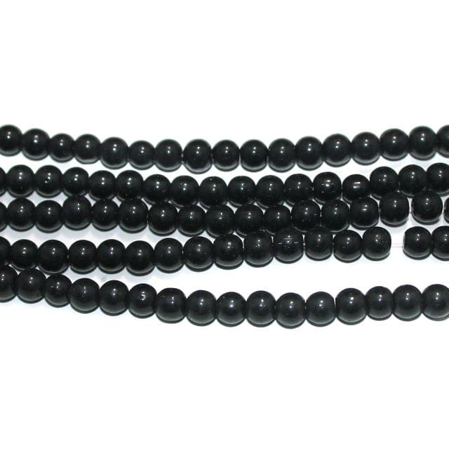 Round Glass Beads Black 6 mm, Pack Of 5 Strings
