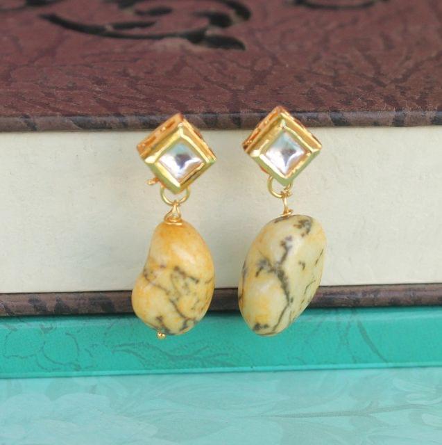 Yellow Kundan Onyx Stone Earring