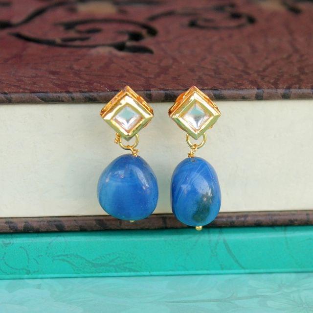 Blue Kundan Onyx Stone Earring