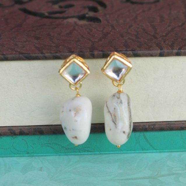 White Kundan Onyx Stone Earring