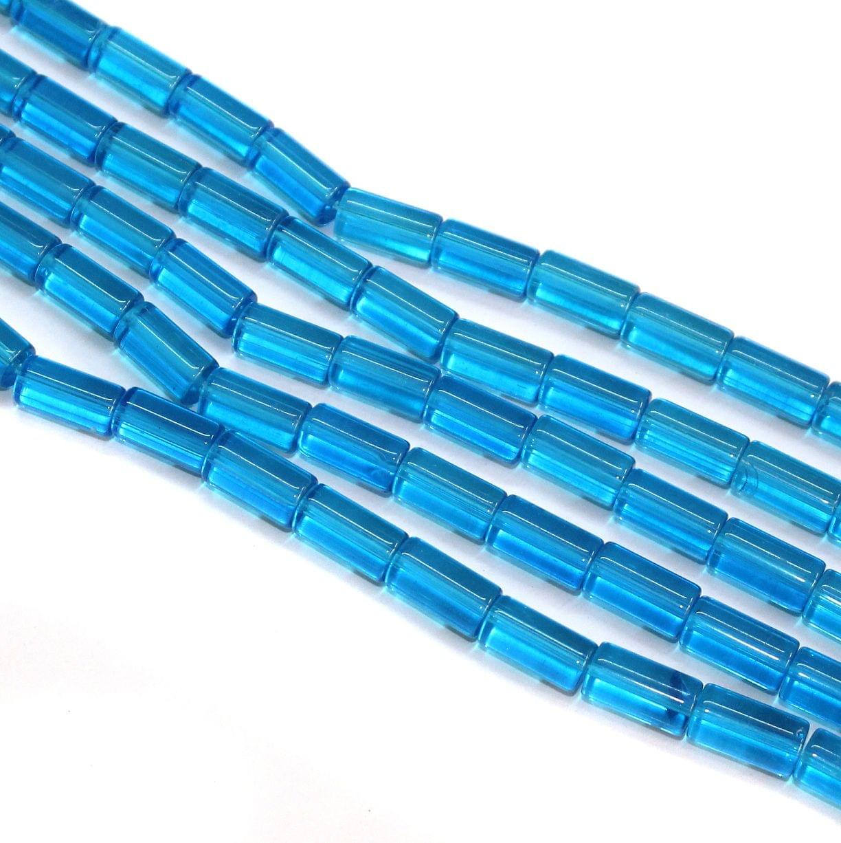 5 Strings Glass Tube Beads 12x8mm Sky Blue