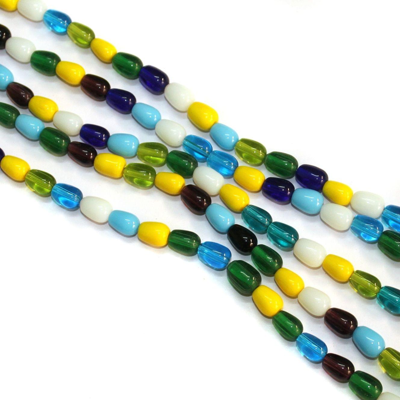 5 Strings Glass Oval Beads 10x8mm Multicolor