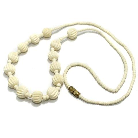 Bone Beads Necklace White 23 inch