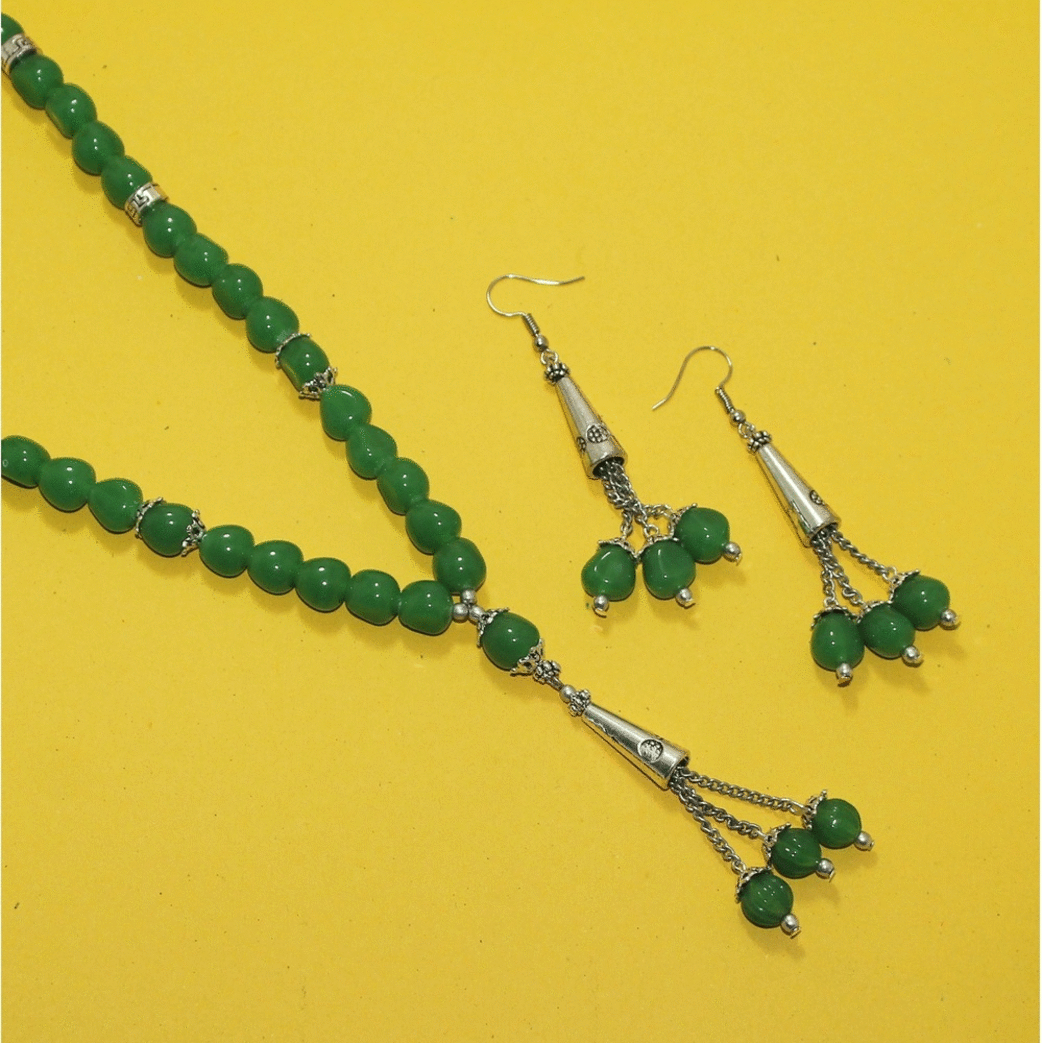 Designer Handmade Beaded Necklace Set Green