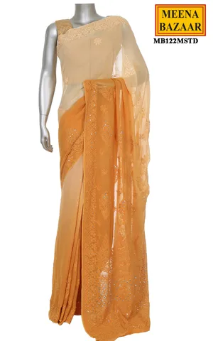 Gold Yellow Chikankari saree with Mukesh Work