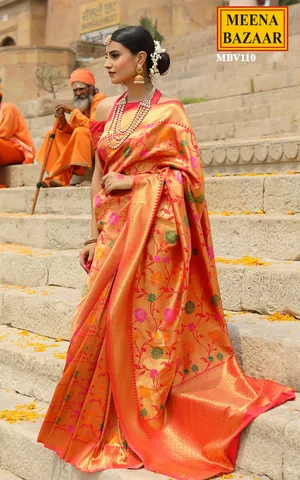 Silk Saree with Marigold Motif