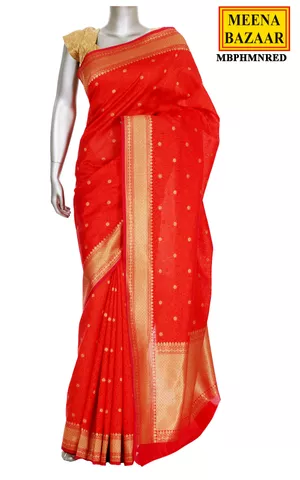 Candy Red Cotton Saree with Zari Border