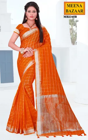 Fire Orange Linen Saree