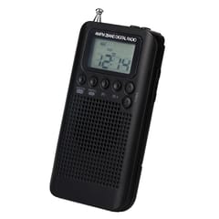 Portable AM/FM Radio Clock, Clear Loudspeaker, Earphone Jack, Time Display with Backlight, Battery Operated or DC-5V Power Black