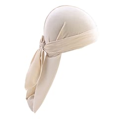 Men Lady Velvet Bandana Durag Headwear Silk Pirate Cap Wrap Hat Beige