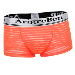 Men's Breathable Mesh Stripe Low Waist Boxer Briefs Underwear Shorts L Orange