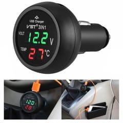 3 In 1 Car USB Charger Car Cigarette Lighter With Voltage Detection Display Multi-function Monitoring Table (Red Green)
