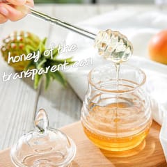 Honey Juice Jar Pot with Dipper and Lid Cover for Home Kitchen Clear 245ml
