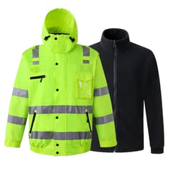 1pc Safety Reflective Coat Removable Liner Hi-Vis Jacket Wind-resistant