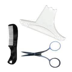 Beard Shaping Ruler Styling Template w/Scissors & Trim Comb Set Shaving Tool